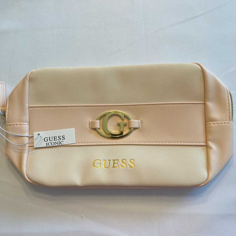 GUESS Iconic Cream and Peach Cosmetic Bag